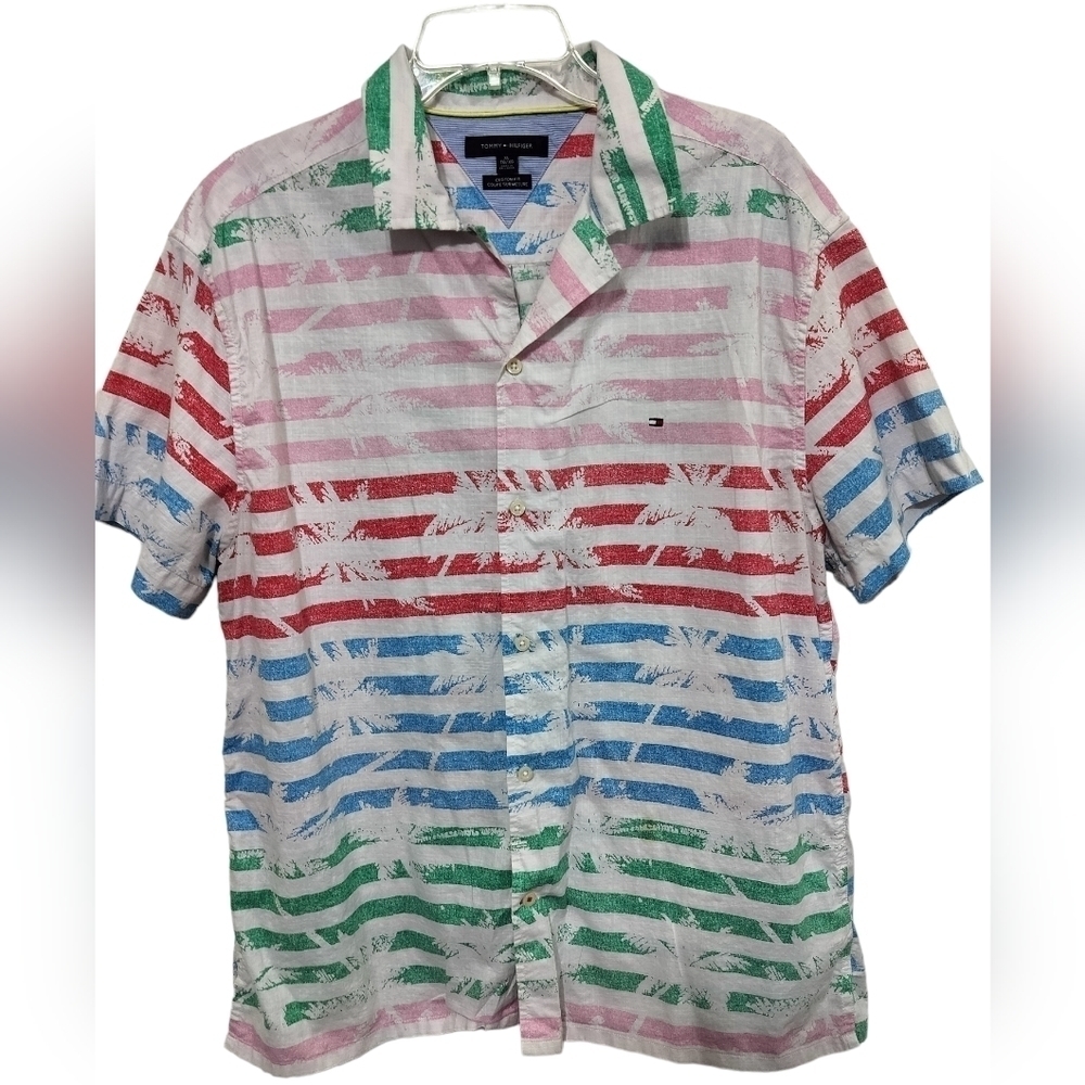 M178)Tommy Hilfiger Men's Tropical Desert Short Sleeve Button Down Shirt Size XL